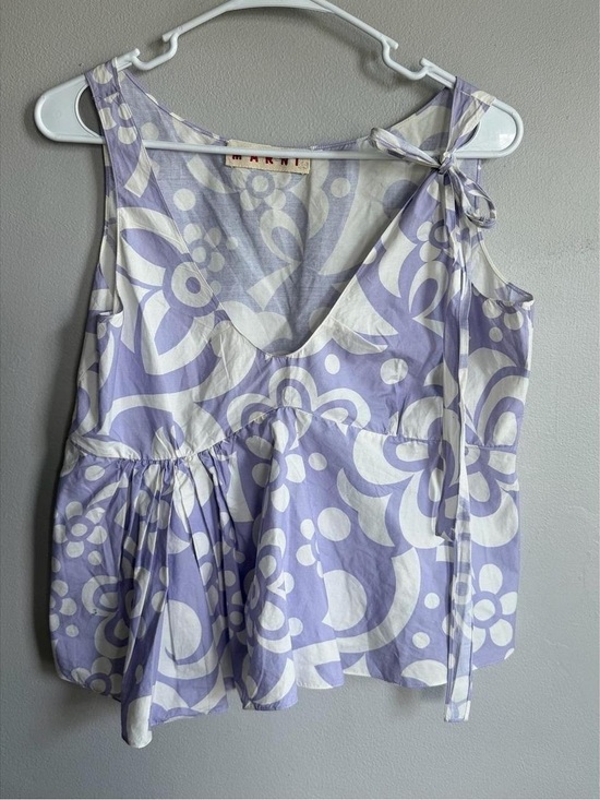 Marni Tops - Marni Printed Asymmetrical Blouse Purple White Cotton